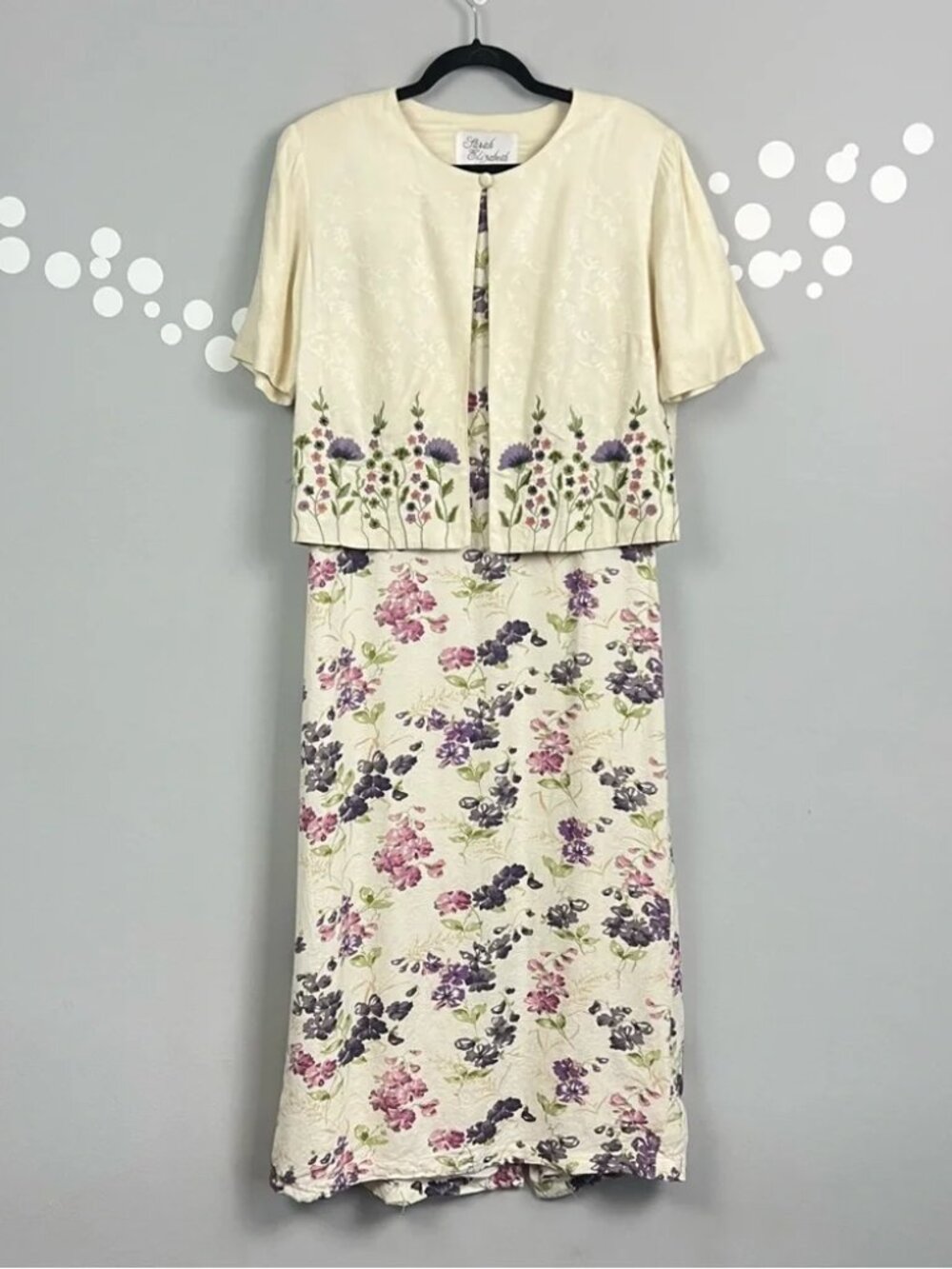 Vintage Sarah Elizabeth 2 Piece Floral Rayon Dress Jacket Set Size 8 Cottagecore
